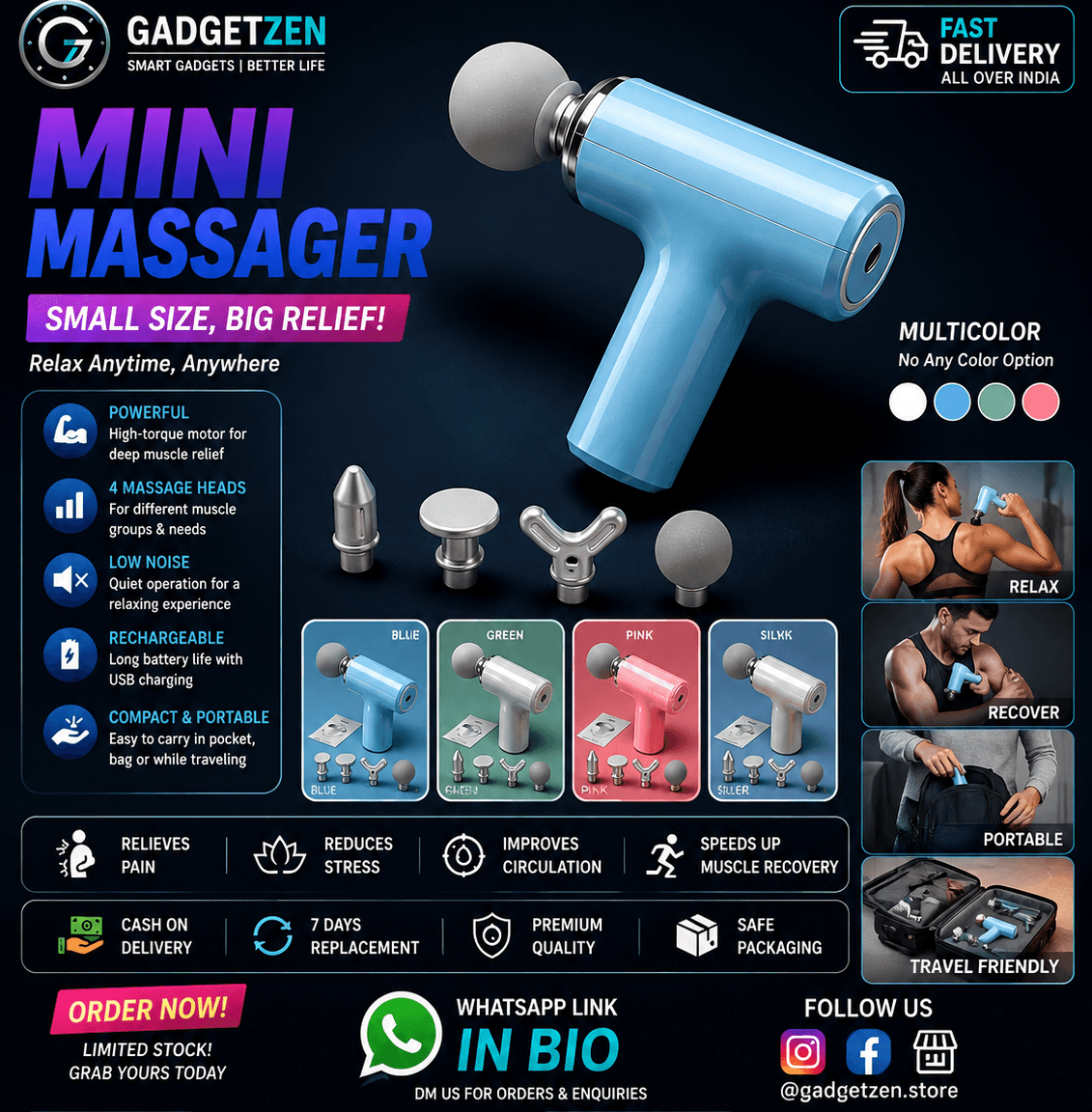 Mini Massage Gun – Portable Deep Tissue Muscle Massager